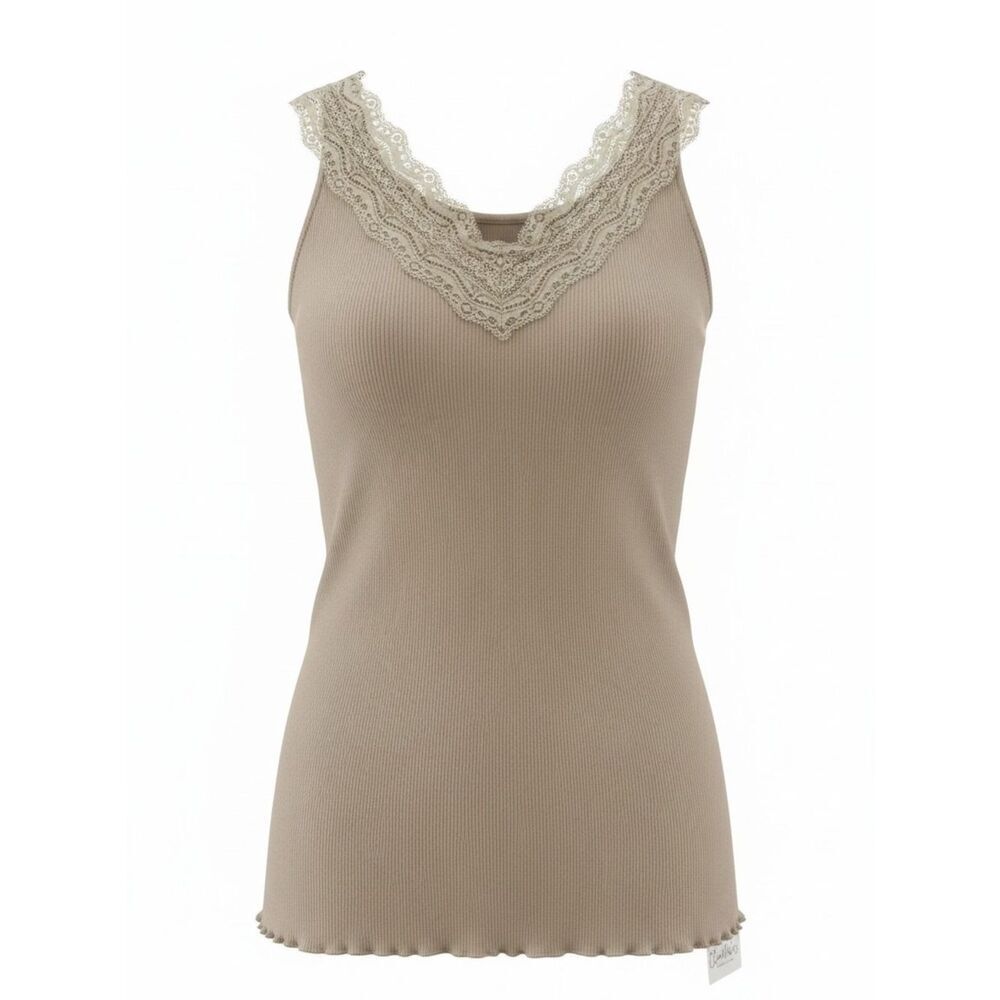 Easel Sage Ribbed Lace Chemise Tank Double V-Neck Fitted Stretch Top Size 1X